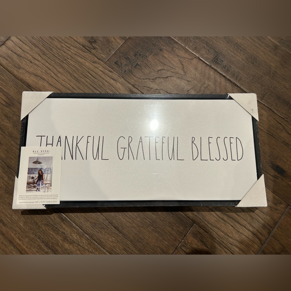 NWT Rae Dunn Black and White Thankful Grateful Blessed Sign